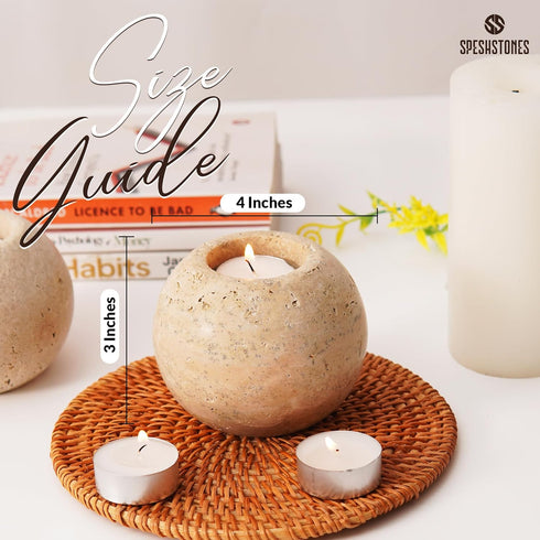 4 Inch Set 2 Marble Tealight Candle Holders Travertine Votive Candles Holder for Gifts, Tea lights Candles