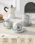 4 OZ Set 4, Set MALACASA Porcelain Espresso Cups with Saucers and Metal Stand of Stackable Cappuccino Cups, Marble Gray