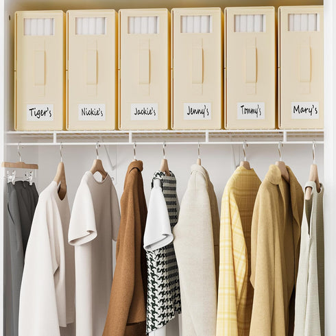 SheetCube 6 Pack Bed Sheet Organizers and Storage, Foldable Linen Closet Organizer with Window and Label, Beige