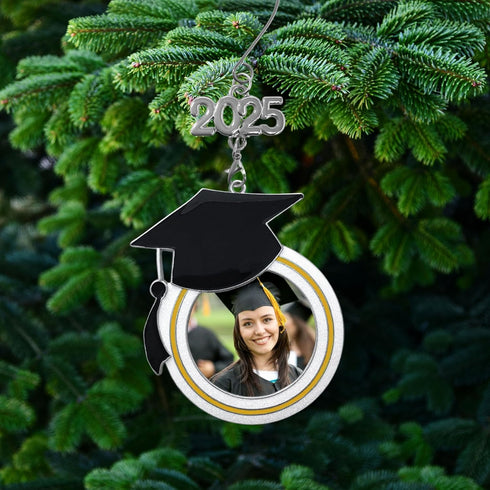 Graduation Christmas Photo Ornament - Dated Charms for 2025 & 2026 - Graduation Hat Design with Storage Bag