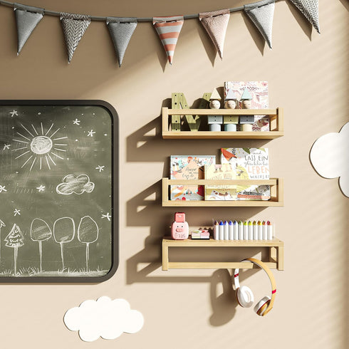 TidyCorner Upgraded Thick Floating Shelves - Multi-Use Wall-Mounted Bookshelves for Kids and Nursery, Ideal for Books
