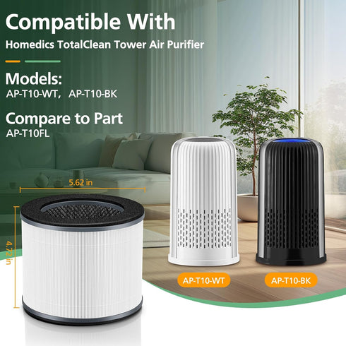 AP-T10FL Replacement Filter for HoMedics AP-T10-BK/W, 360-Degree H13 True HEPA Filter, 2 Pack