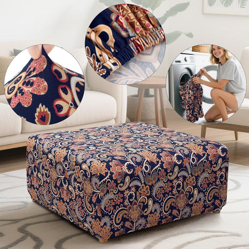 YISUN Ottoman Cover Square, Stretch Printed Ottoman Slipcover Square, Thick Storage Ottoman Covers Washable Footrest