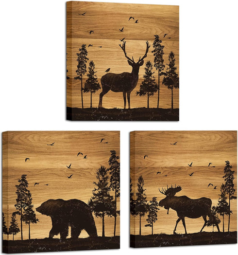 Apicoture Bear Elk Moose Wall Pictures Forest Landscape Hunting Theme Woodland Animal