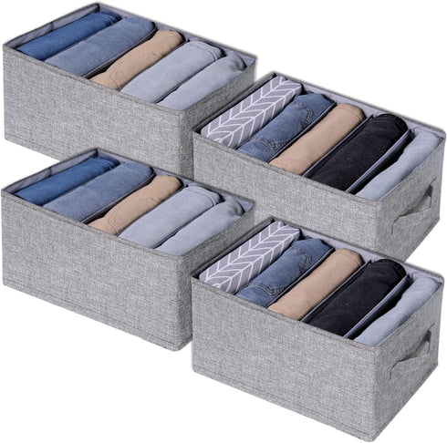 Fixwal 4pcs Wardrobe Clothes Organizer, Foldable Jean Organizer for Drawer, Washable Compartment Storage Bins for