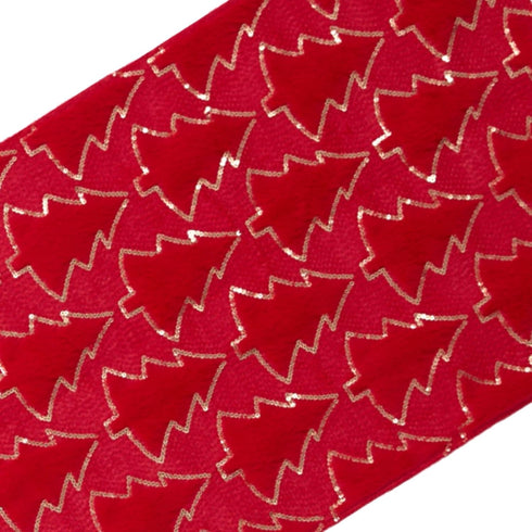 72 Inches SHUNJIE Red Farmhouse Soft Faux Fur Table Runner with Sequined Christmas Trees , Long Runners Holiday Winter