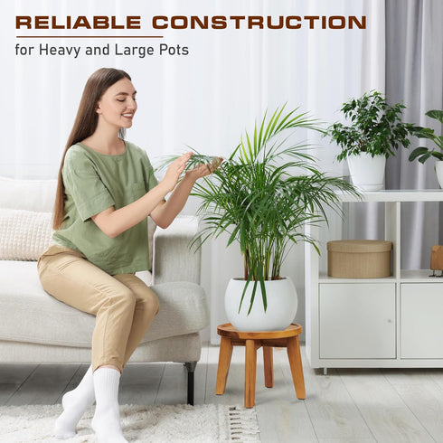 8 Demigo Indoor Plant Stand, Acacia Wooden Decorative Plant Shelf with Spill-Proof Tray, Stable Tall Flower Holder