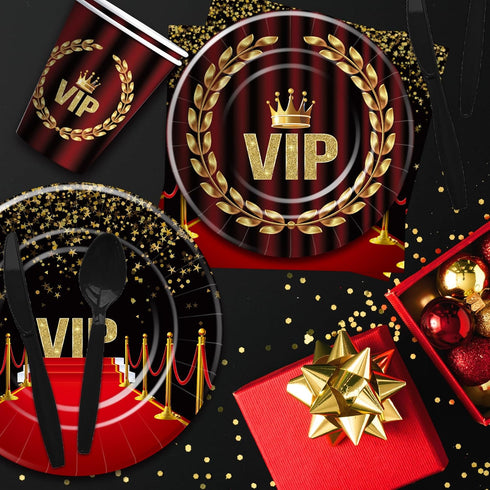 VIP Party Decorations Tableware | Movie Star Red Carpet Birthday Supplies for 24 Guests