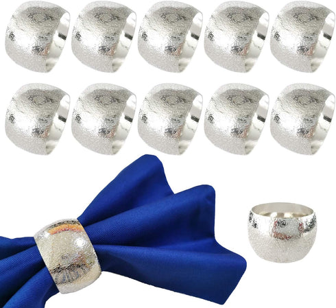 Silver Napkin Ring Set of 12 - Metal Holders for Cloth Napkins, Wedding Thanksgiving Party Decor