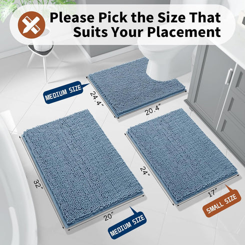 Yimobra Luxury Shaggy Toilet Bath Mat U-Shaped Contour Rugs for Bathroom, 24.4 X 20.4 Inches, Soft and Comfortable, Maximum Absorbent, Dry Quickly, Non-Slip, Machine-Washable,Denim Blue