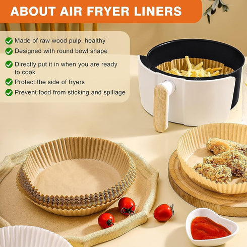 Vailnd 9inch Round Air Fryer Disposable Paper Liners, 125PCS Non-Stick Food Grade Parchment for Air Fryer