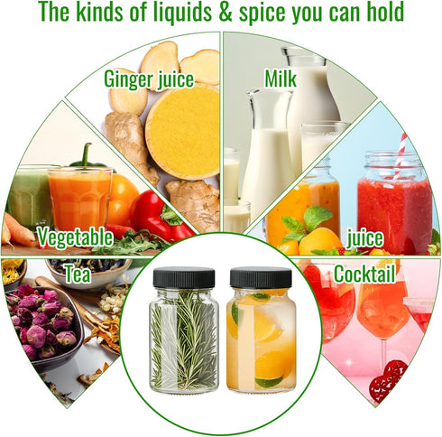 2 oz 12 pack 60 ml STARSIDE Glass Ginger Shots Bottle with Caps, Juice Shot Bottles,Leakproof Small Glass Bottles