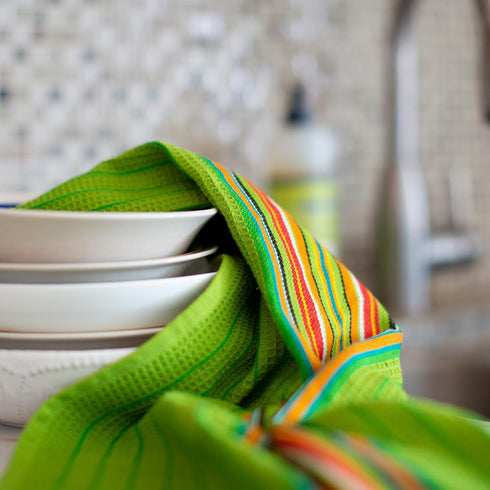 12 Pack 100% 16x28 COTTON CRAFT Salsa Stripe Kitchen Towels - Cotton Tea Dish Towels - Absorbent Reusable Low Lint