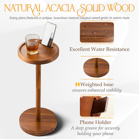 22" (1, BLUEWEST Drink Table, Tall Compact Side Table with Phone Slot and Weighted Base, Durable Pedestal Table Accent