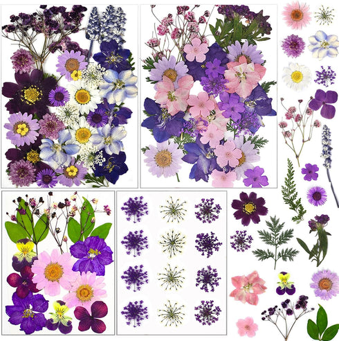 92 Pcs Purple Dried Pressed Flowers Real Natural Leaves Petals for DIY Resin Candle Jewelry Nail Crafts