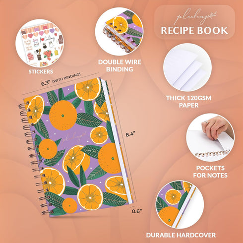 PLANBERRY Recipe Book – Blank Hardcover Cookbook to Write In Your Own Recipes – Empty Cook Book Journal to Fill In – Blank Family Recipe Notebook – 60 Recipes, 6.3”x8.4” (Orange Fresh) by PLANBERRY