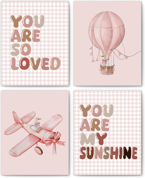 FITIE Pink Girl Nursery Wall Art Posters Set of 4, Boho Nursery
