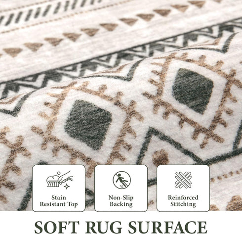 3x5 Green,3'x5') Area Rug Geometric Rug: Washable Boho Moroccan Rugs Soft Farmhouse Rug, Modern Neutral Stain Resistant