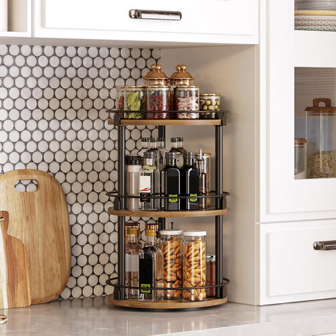 3-Tier Countertop, SR23BR YATINEY Lazy Susan Organizer, Rotating Spice Rack, Spinning Organizer, Industrial Turntable