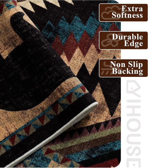 4x6,Machine YIHOUSE Rustic Cabin Area Rug Washable Lodge Bear Rug,Non-Slip Low Pile Print Pattern Western Aztec Rug