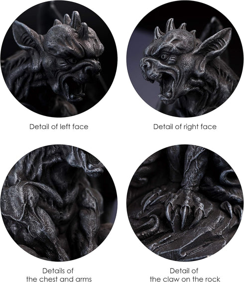 JORAE Winged Gargoyle Statue, Indoor Outdoor Home Decor Sitting Guardian Sculpture, 9 in Polyresin