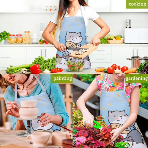 RosieLily Cute Cat Apron for Women, Anime Funny Kitchen Apron for Cooking, Baking, Gardening, Kawaii Gifts for Teens