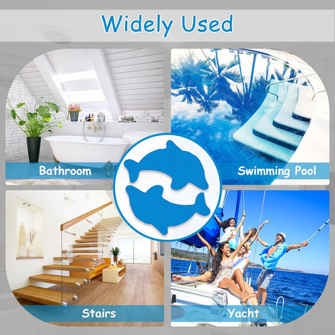 Pack 12 S&X Bathtub Non Slip Stickers,Grippy Dolphin Adhesive Treads Fine Gritty Textured Surface of Shower Floor Non