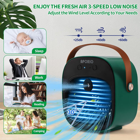 Portable Air Conditioner, 5200mAh Rechargeable Personal Air Cooler with 3 Speeds, Quiet Mini Fan for Home, Bedroom,