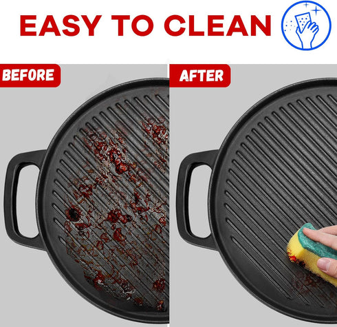 GGC Cast Iron Reversible Griddle, 12 Inch Griddle Pan for Stove Tops, Double-sided Baking Flat and Ribbed