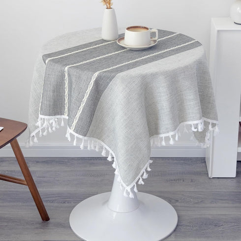 Small Waterproof Cotton Linen Washable Tablecloth Farmhouse Wrinkle Free Square Burlap Table