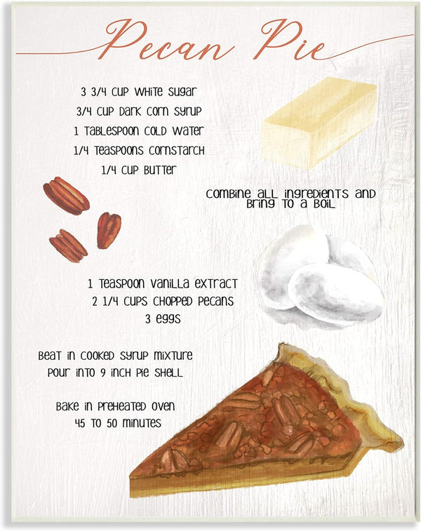 Stupell Industries Autumn Pecan Pie Farmhouse Dessert Recipe Wall Plaque, 10 x 15, Off-White