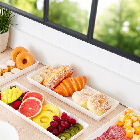 US Acrylic Avant White Plastic Serving Trays - Set of 4, 15” x 5” Narrow Reusable Platters for Appetizers & Desserts
