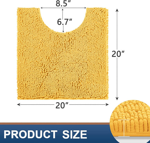 smiry Chenille U-Shaped Toilet Bathroom Rugs, Soft Absorbent Non-Slip Contoured Rugs, Machine Washable Contour Bath Mats for Bathroom Toilet (20"x20", Yellow)