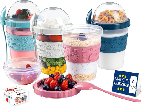 Hakan 4 Pack Overnight Oats Containers with Lids & Spoons - 20