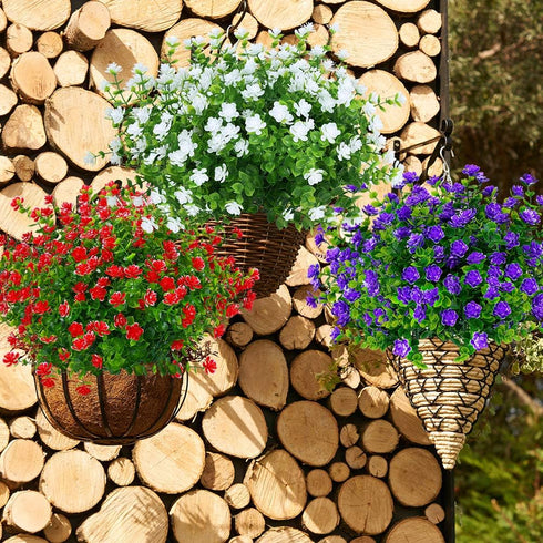 6 Bundles Outdoor Artificial Flowers - UV Resistant Fake Boxwood Plants for Indoor Outside Hanging Plants Garden Decor