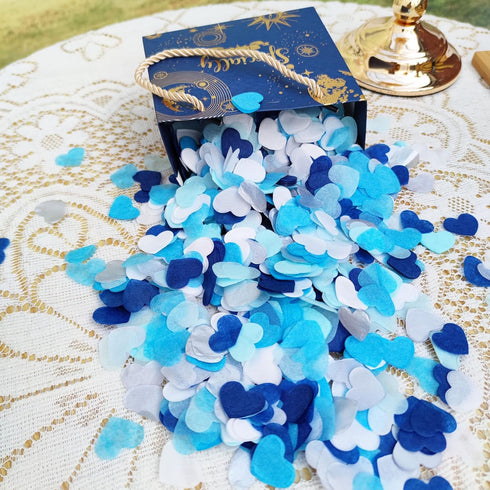 Blue Silver Tissue Paper Heart Confetti, Wedding Engagement Bridal Shower Decor, 1 Inch Pack of 6000