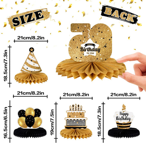 LINGTEER Happy 65th Birthday Table Honeycomb Centerpieces - Cheers to 65th Birthday Party Decorations Gift Sign