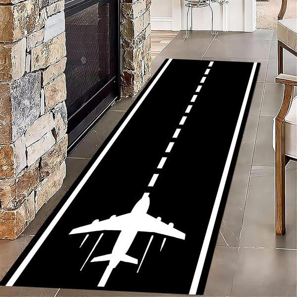 Kuluoits Runway Track Aircraft Runner Rug,2x6ft, Black White Long Runner Rugs Aviation Airport