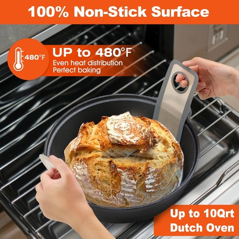Silicone Bread Sling Oval and Round, Non-Stick Reusable Baking Mat for Dutch Oven with Long Handles (Gray)