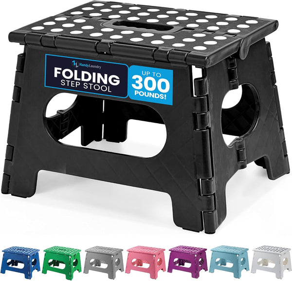 Handy Laundry Folding Step Stool - Collapsible Stool for Adults & Kids, Great for Kitchen, Bathroom, or Bedroom (Black