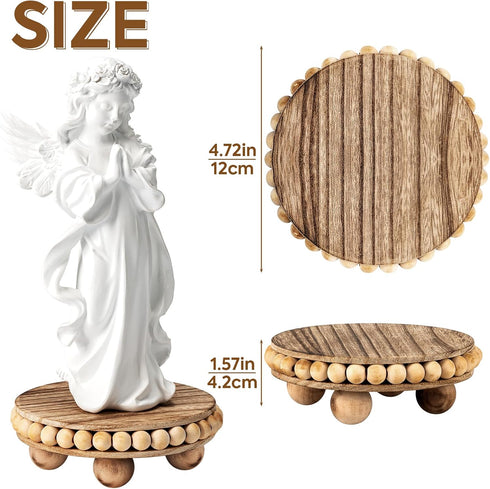 HouseJoy 2Pcs Wood Risers for Display Decorative,Round Beaded Riser Distressed for Decor ,Wooden Farmhouse Coasters