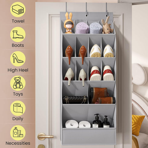 18 Closet Pairs Over the Door Shoe Organizer, Shoe Rack for Door with Large Breathable Pockets, Hanging Shoes Rack