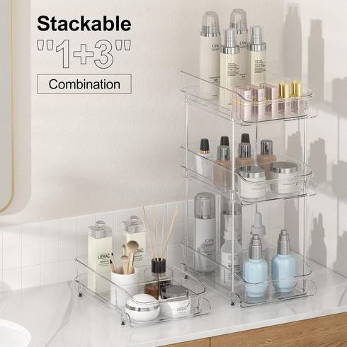 Delamu 2 Sets of 2-Tier Clear Under Sink Organizers, Multi-Purpose Stackable Bathroom Cabinet Storage