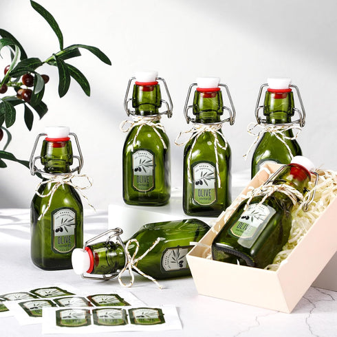 20 Pack Pattern,4oz) Queekay Mini Swing Top Glass Bottles for Vanilla Extract Homemade Olive Oil Bottles with Lids