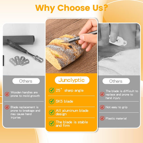 Junclyptic 10 Upgraded Bread Lame with Blades - Professional sourdough Scoring Tool for bread scoring tool, Safety