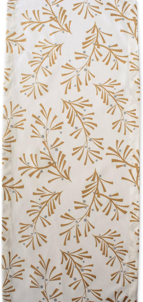 DII Holiday Dining Table Linen - Metallic Fabric Christmas Table Runner, 14x108, Gold Holly Leaves