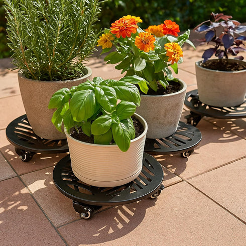 1 Pack 13 inches Metal Plant Caddy with Wheels Heavy-duty Large Iron Rolling Plant Stand with Casters Indoor Outdoor