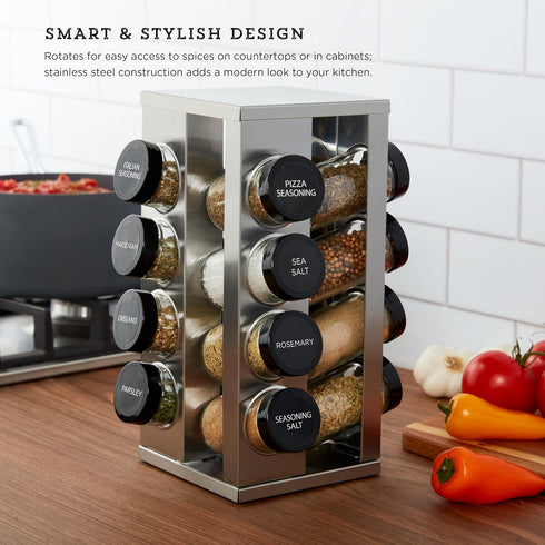 16 Countertop 5 Kamenstein Jar Heritage Revolving Spice Rack Organizer with Spices Included, FREE Spice Refills