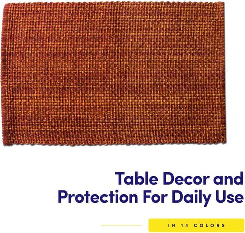 Sweet Home Collection 100% Cotton Placemats, Set of 6, Two Tone Woven Fabric, 13" x 19", Soft Durable Table Mat, Rust