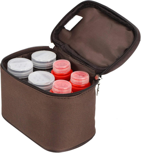 Portable Travel Spice Containers, Camping Seasoning Bag Kit Multi Spice Jars Storage with Lids Dry Herb Condiment Dispenser Holder for Backpacking Camping BBQ with 6 Seasoning Bottles Outdoor Kitchen